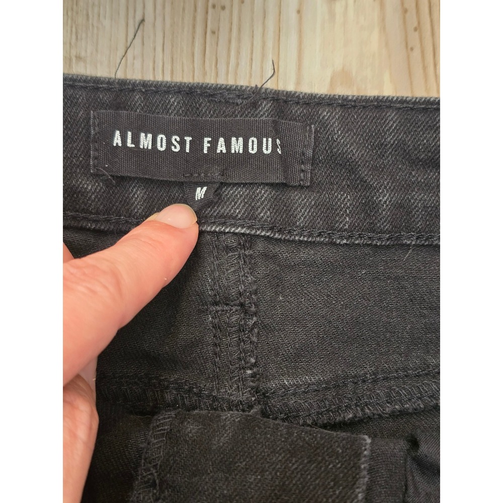 Almost Famous Black Denim Mini Skirt Raw Hem Stretch Size M - Picture 3 of 6